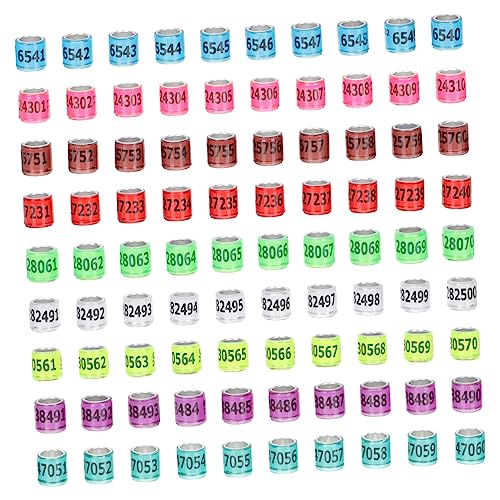Generic 100Pcs Pigeon Supplies Ankle Ring Pigeon Racing Bird Ring Birds Doves drumstick Quail Leg Bands Tool Pigeon Aluminum Numbered Chicken Leg Rings Parrot Foot Rings Chick, 1.1x0.8cm