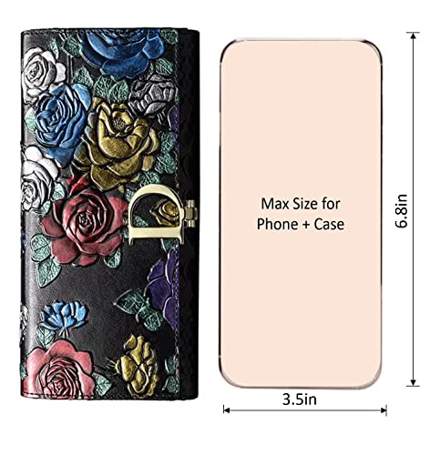 Aslana Genuine Leather Wallet for Women, RFID Blocking Floral Hand Painted Embossed Large Capacity Clutch Purse (Colorful Dragonfly)3