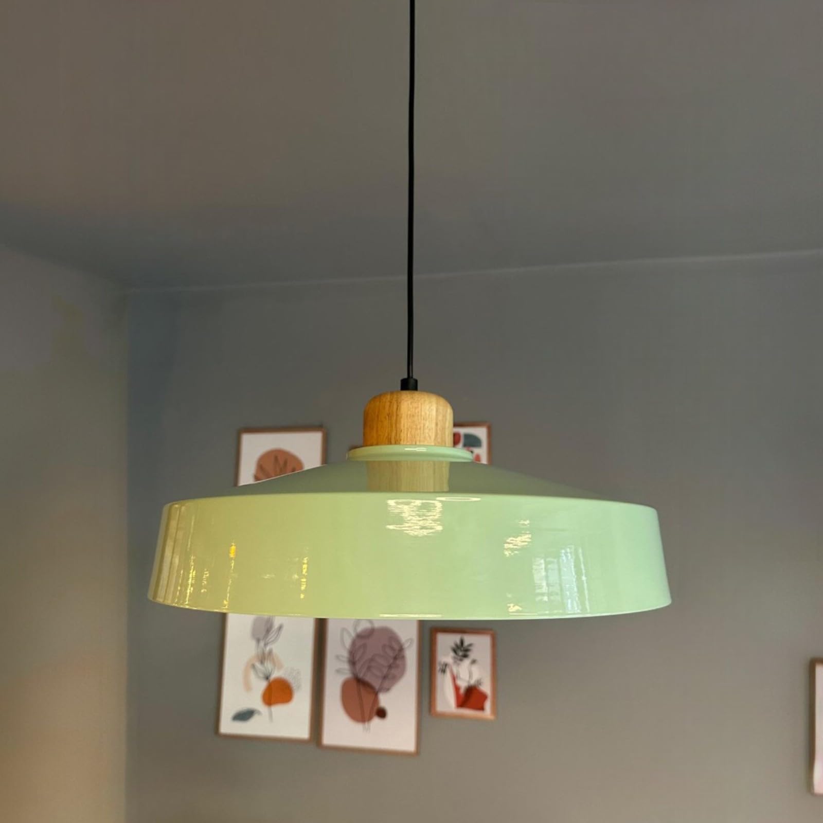 bamyum Ace Holz Hängelampe Esstich Ø40cm, Pendelleuchte Vintage, Hängelampe Industrial aus Metall Holz E27, Wohnzimmerlampe Hängend Vintage, Pendelleuchte Esstisch und Wohnzimmer, Küchenlampe Minzgrün