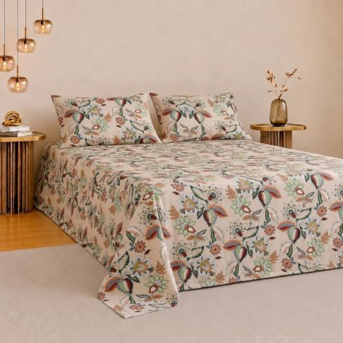Image of IVAZA Turkish Cotton 280 TC Super Soft Warm Bedsheet Set for Double Size Bed, Durable Double bedsheet with 2 Pillow Cover Cream Green
