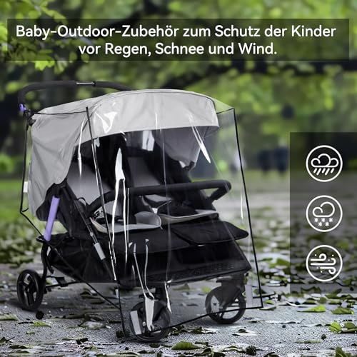 bemece Universal Regenschutz für Zwillingwagen, Regenschutz Geschwisterwagen für Zwillinge Kinderwagen Buggy, Regenfest Staubdicht Winddicht für Outdoor-Baby Schutz - Linke Rechte