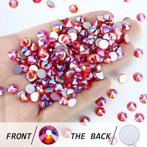 Image of 1440PCS SS4 Crystal Glass Flatback Rhinestones, Round Flat Back Crystal Gems for Nail Art and Craft Clothes, Glue Fix Diamond Stones Hyacinth /Orange Red AB (1.5-1.7mm)