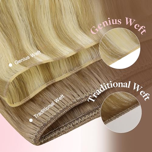 Image of GOO GOO Genius Weft Hair Extensions Human Hair, Sew In Weft Extensions, Seamless Blend & No Bulk Flat, Natural Volume for Women, 18AT60A Pearl Ash Blonde Highlights 16 Inch 50g