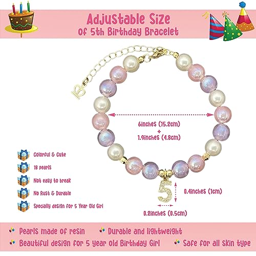 ZomefinKiu Girls 5th Birthday Princess - Pink Charm Bracelet, Crown Shape Keepsake Jewelry Box, 5 Year Old Girl Birthday Outfit for 5th Bday Party2