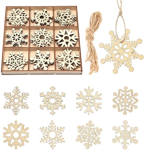 45 Pcs Holz Schneeflocken mit 45 Seile + 9 Gitterkosten (20 * 20cm),...