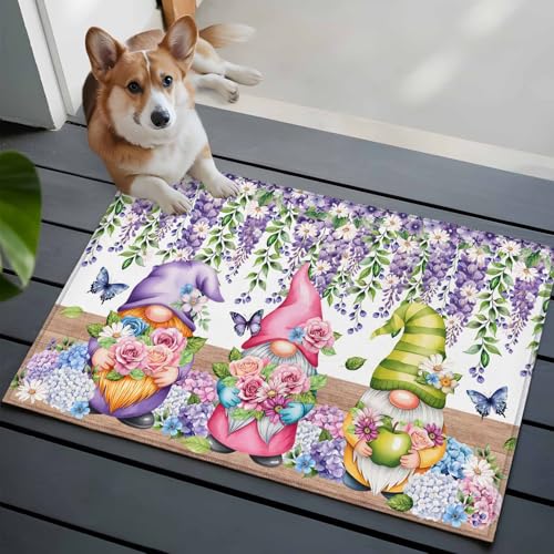 Tapete de entrada 2'x3' azul y púrpura con diseño de gnomos miniatura 4