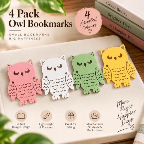 Image of 4 Pack Sanchi Homes Owl Bookmark Set | Assorted Colour | Durable Bioplastic