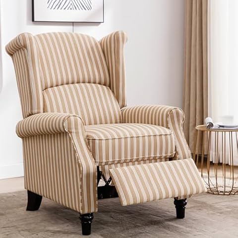 IOMOR Wingback Recliner Chair Fabric Lounge Armchair Push Back Single Sofa Chair with Padded Seat Solid Wood Legs for Living Room, Comfy Upholstered Accent Reclining Chairs (Brown) Cover