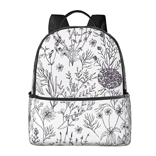Sac à dos ordinateur portable noir imprimé plantes herbacées fleuries
