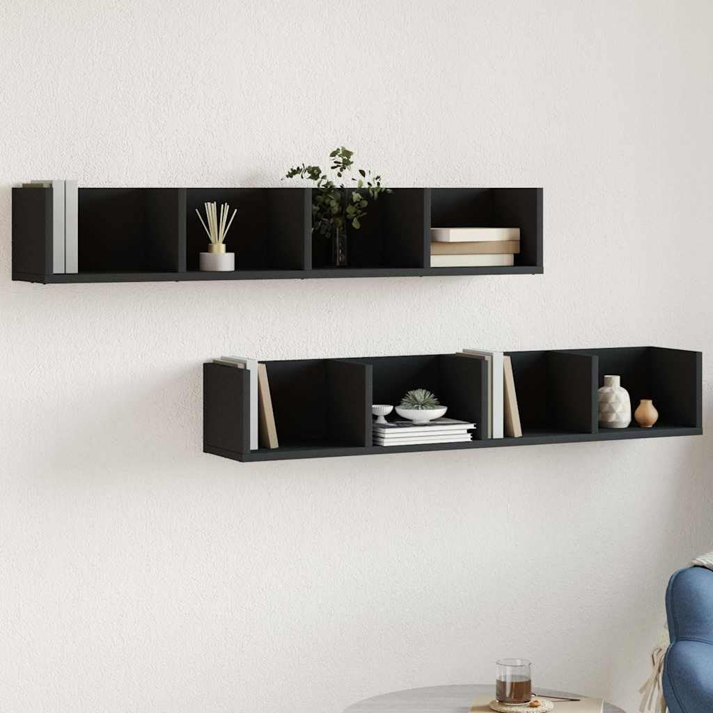 Armoires murales 2 pcs Noir en bois d'ingénierie pour salon