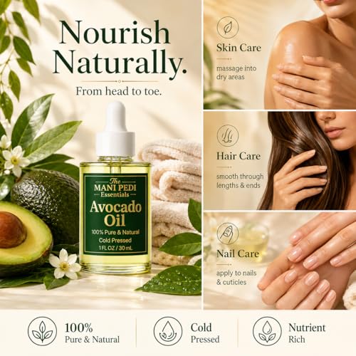 Image of TMPE Avocado Oil for Lustrous Hair, Nourishing Skin, 100% Pure & Natural Cold Pressed oil, Non-Stick Formula - 30 ml.