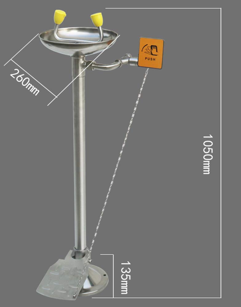 CGOLDENWALL Lavaojos de Emergencia Vertical de Acero Inoxidable Herramienta de Primeros Auxilios Control Doble de Manos y Pies con Flujo de Lavaojos: ≥11.4L/min (con Tabla de Empuje Manual)