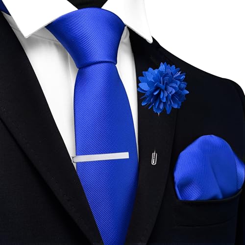Image of Branduce 3.15 inch(8cm) Solid Formal Tie and Pocket Square Plain Necktie Lapel Pin and Tie Clip Set for Men