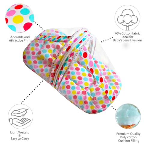Image of VParents Mite (Polka Dots) Cotton Bedding Set & Mosquito Net