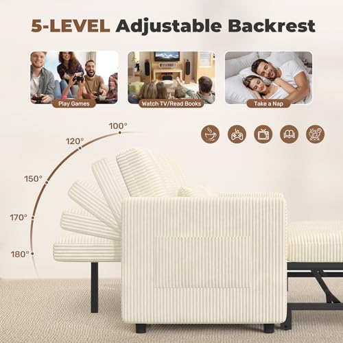 Image of Nebuaegis Sleeper Sofa Bed,3-in-1 Convertible Pull Out Couch with Adjustable Backrest for Living Room,Loveseat Sofa Bed with Side Pockets,Easy Assembly,Beige,1 PCS