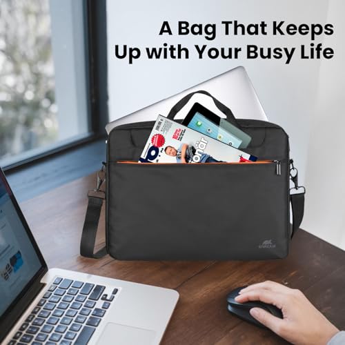 Image of RivaCase Regent 8033 Black Laptop Bag 15.6 inch Inches Smart Design Durability for both Versatility and Style Briefcase for Macbook Laptop with Smart Organizer, Professional Bag for Business, Work, Travel
