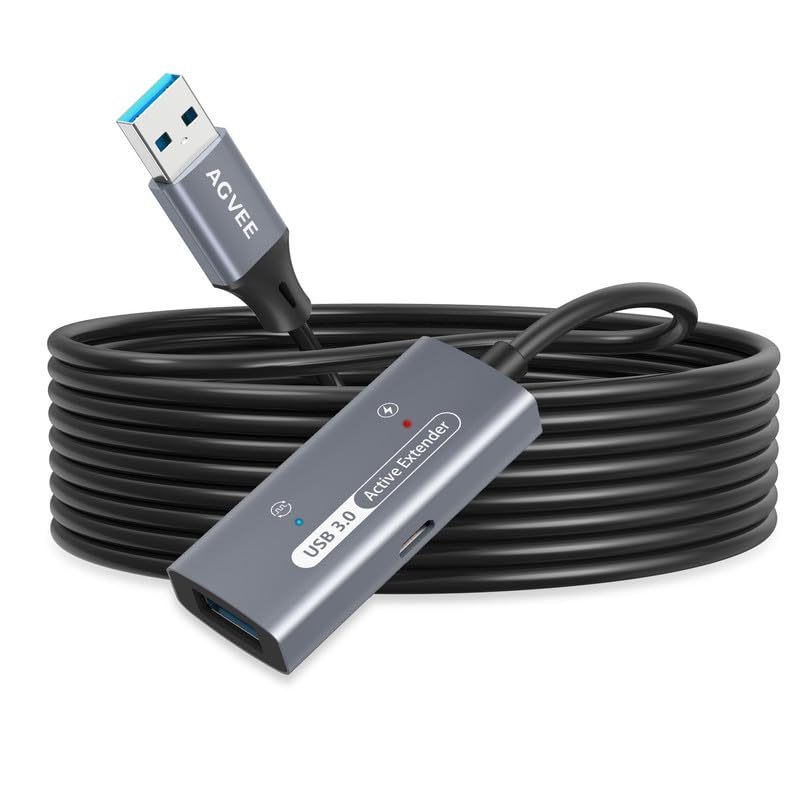 AGVEE Cable de extensión activo USB 3.0 de 66 pies  65.6 ft, USB3.0 macho a hembra, extensor de señal ultra largo, cable de refuerzo de señal para