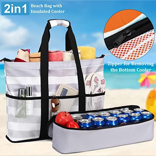 Image of JIANYA Beach Bag Women Waterproof Sandproof Beach Tote Bags with Cooler Top Zipper Large Totes for Beach Pool Travel Daily