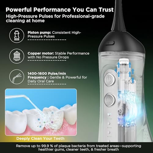 Image of Dr Trust USA 314 Aquacare Oral Irrigator, Portable Cordless Water Flosser, Rechargeable Dental Care Flossing, 4 Cleaning Modes, IPX7 300 ml Water Tank, Flossing at Home & Travel, Dental Oral Gum Care Flosser for Plaque Removal