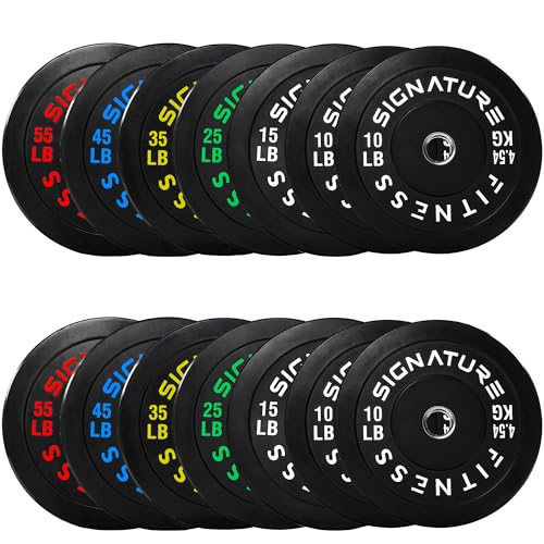 Image of Fitvids 2-Inch Olympic Rubber Weight Plates Sets, Bumper Plates Set with Barbell for Strength Training, 390 Lbs Set, Color