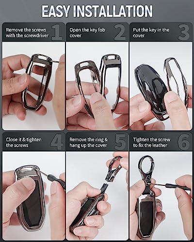 Vibit Key Fob Cover Holder For Tesla Model 3 & Model Y Aluminum Alloy Car Key Case For Tesla Smart Remote Keys Hard Key Protector With Metal Keychain Carabiner Screwdriver And Screws, Black #TOP4