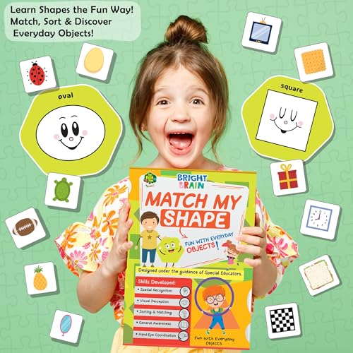 Image of Bright Brain Match My Shape | Shape Recognition & Sorting Matching Game for Kids Ages 3+ | Everyday Objects Learning Toy | Birthday Gift for Boys & Girls | Develops Cognitive & Motor Skills
