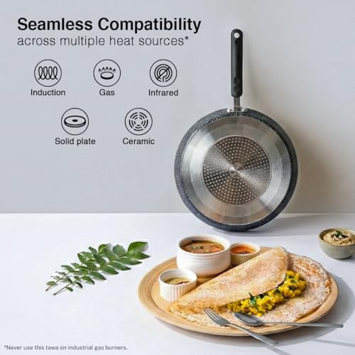 Prestige Omega Granite Non-Stick Dosa Tawa 30cm | 5-Layer Coating | Gas & Induction Compatible | PFOA Free | Metal Spoon Friendly | Sturdy Handle |... - Image 6
