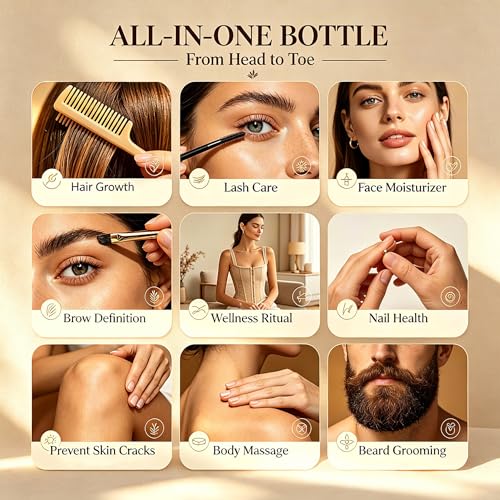 Image of SPORTYOUTH USDA Organic Castor Oil Cold Pressed Glass Bottle with Pump | 16oz, 100% Pure & Natural, Hexane Free, Non-GMO, Unrefined, Vegan Body Oil, for Hair, Lashes, Brows, Face, Skin, Massage