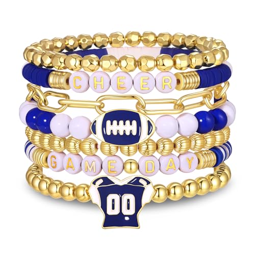 FAERLIIRY Game Day Bracelets Cheer Football Bracelets for Women Stackable Team Inspirational Bracelet Football MOM Game Day Outfits Accessories Jewelry Gifts