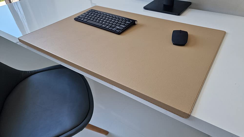 Gewinkelte Schreibtischunterlage mit Kantenschutz sanft lux Leder 60 x 38 Beige