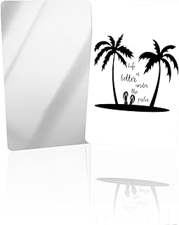 OComster Summer Beach Life Palm Trees Flip Flops Silhouettes Compact Mirror Bulk Mini Card Mirror, Simple White Pattern Small Compact Mirror for Purse, Rectangular Handheld Pocket Makeup Mirror