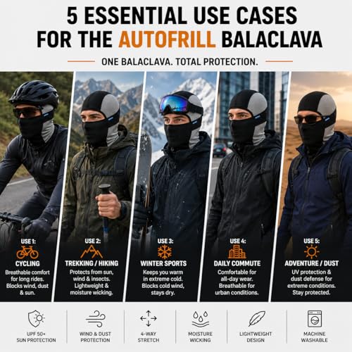 Image of AUTOFRILL Balaclava for Men - Full face mask for Bikers Helmet Liner & Head Cover for Men Breathable Mask for Motorcycle Riding & Cycling