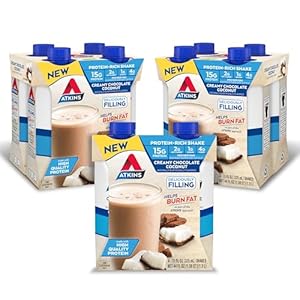 Atkins Creamy Chocolate Coconut Protein Shake, 15g Protein, 2g Net Carbs, 1g Sugar, Keto Friendly, 12 Count