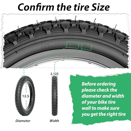 Mohegia Kids Bike Tires Replacement Set: 2-Pack 12-1/2-Inch X 2-1/4 Inch (12.5X2.125 Inch) Folding Bicycle Tires And Pair 12.5-Inch Inner Tubes Schrader Valve With Tire Levers thumb #1