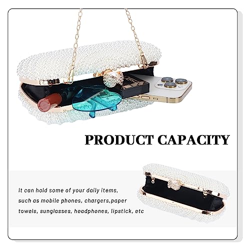 Image of Fecialy Pearl Clutch Purses for Women Wedding Crystal Beaded Evening Handbags Clutch with Pearl Chain