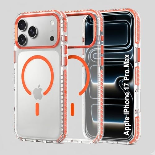 Image of Zapcase Crystal Clear Back case for iPhone 17 Pro Max | PC Back | TPU Bumper with Inner Rubber Grip | Metal Camera Guard Bezel | Metal Buttons | Scratch Resistant | 2 Layer Edge Protection | Orange
