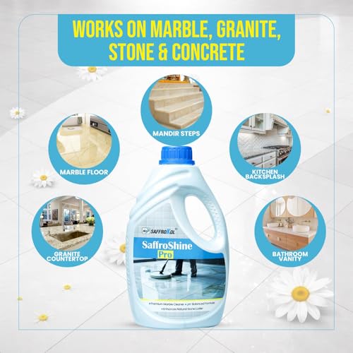 Image of Saffroshine Pro Marble Cleaner Shampoo 1 Litre- pH Neutral Floor Cleaning Liquid, Strong Stain Remover for Home Granite Stone Quartz, Kota, Italian Shiner