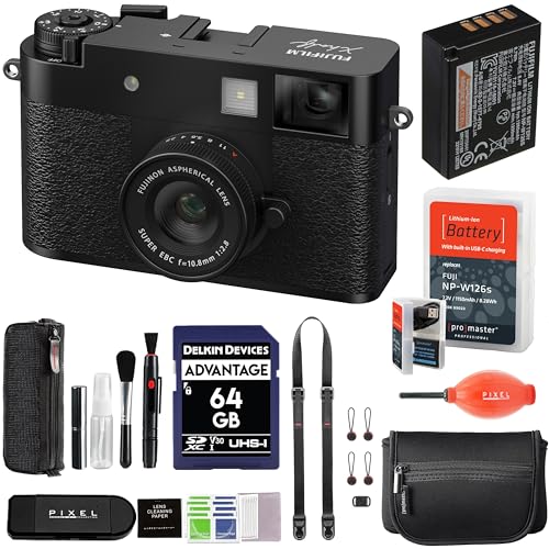 Fujifilm X ハーフデジタルカメラ(ブラック) 予備バッテリー+ピークデザインストラップ+カメラポーチ+より高度なアクセサリー付きバンドル