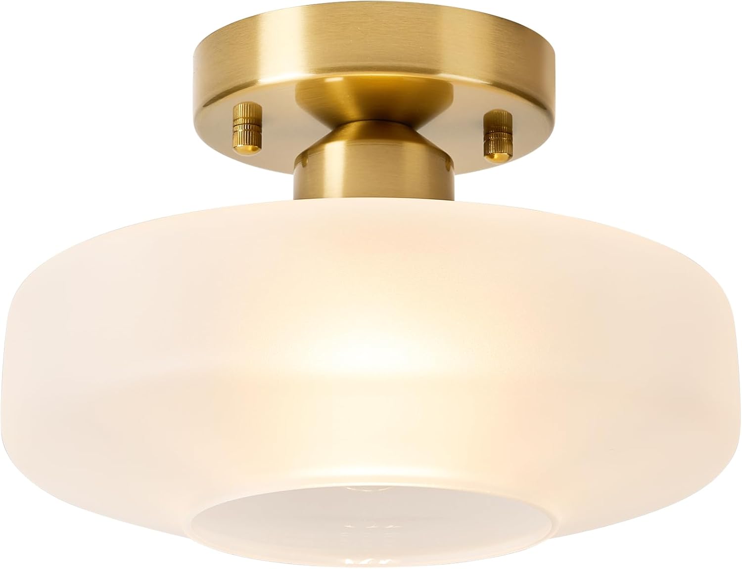 Flush Mount Light with Frosted Glass Shade, Brass Gold Finish Ceiling Light Fixture for Kitchen, Hallway, Entryway, Bathroom, Closet