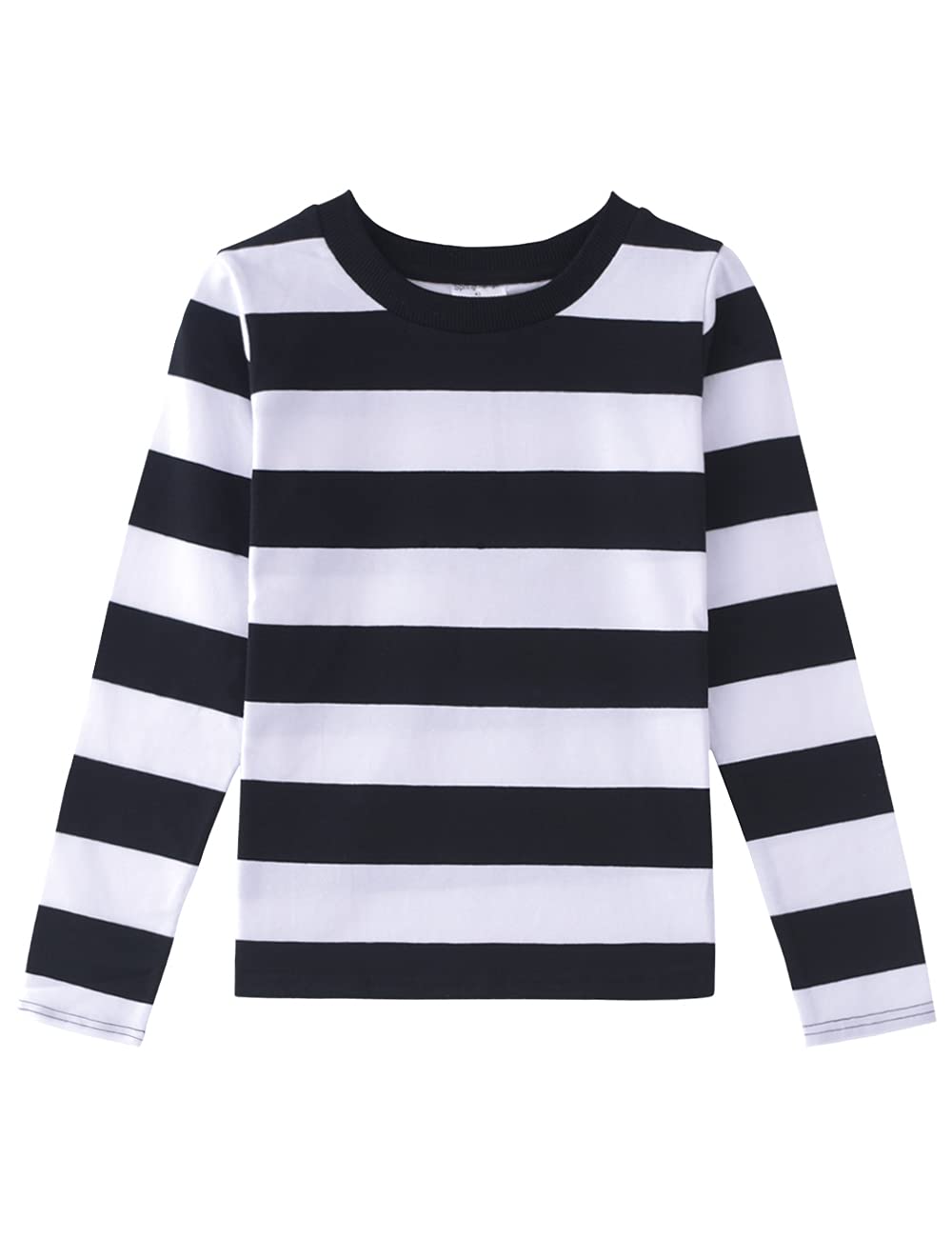 Spring&Gege Camiseta de algodón de manga larga a rayas con cuello redondo para niño
