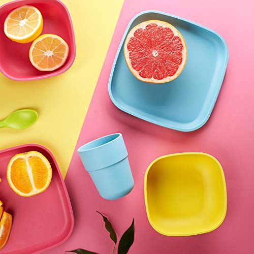 Bamboo Kids Plates, 4 Pack Set, Stackable Bamboo Dinnerware For Kids, Bamboo Fiber Kids Plates Set, Dinner Dish Set For Kids And Toddlers, Dishwasher Safe And Stackable #TOP5