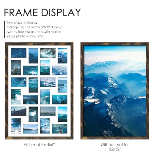 Image of DUENPY 22x32 Collage Picture Frame 4x6 Picture Frames Collage Wall Decor Displays twenty four 4x6 inch Photos Available Horizontal Wall Mounting Display and Vertical Brown