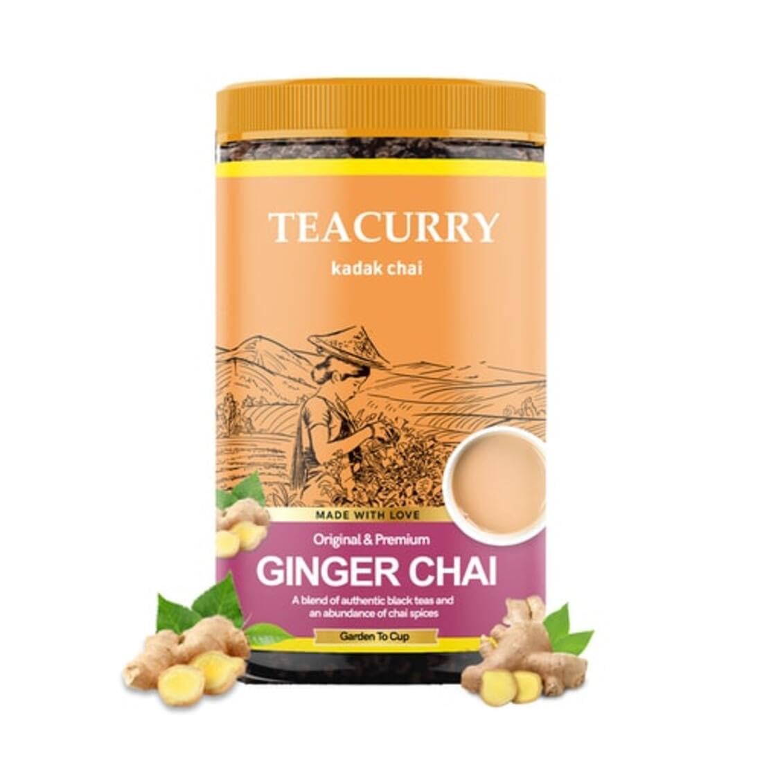 TEACURRY Ginger Chai (100 Grams | 50 Cups) - Ginger Flavored Tea for B vitamins Riboflavin & Vitamin B12.