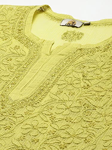 Image of Ada Women's Cotton Blend Regular Fit Tunic Hand Embroidered Lucknowi Chikankari Kota Western Top Kurti With Slip A911184