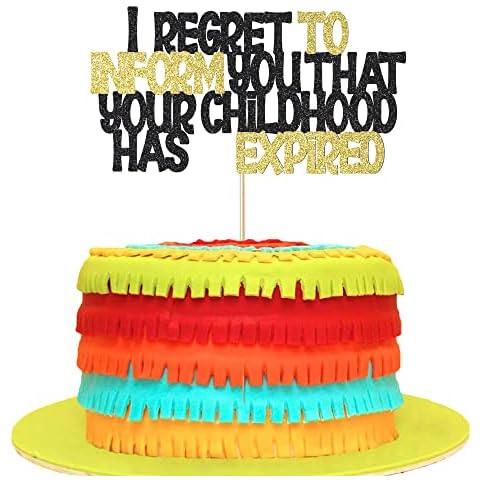 18th Black Glitter Cake Topper I regret to inform you that your childhood has expired You're an Adult Birthday Cake Party Add-In Cover