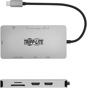 Tripp Lite U442-DOCK8G-GG USB-C Docking Station, Dual 4K 60Hz HDMI, 100W PD, USB 3.2 Hub, GbE, SD/microSD Reader, 4.7 in Cable, Gray, Cloud Care Pre-Configured Bundle Eligible 50 Pack