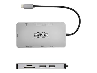 Tripp Lite U442-DOCK8G-GG USB-C Docking Station, Dual 4K 60Hz HDMI, 100W PD, USB 3.2 Hub, GbE, SD/microSD Reader, 4.7 in Cable, Gray, Cloud Care Pre-Configured Bundle Eligible 50 Pack