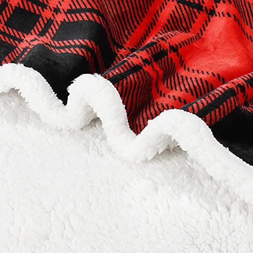 Red Plaid Sherpa Fleece Blanket, Super Soft Warm Cozy Flannel Reversible Buffalo Check Throw Blanket For Couch Sofa Bed, 50" X 60" #TOP2