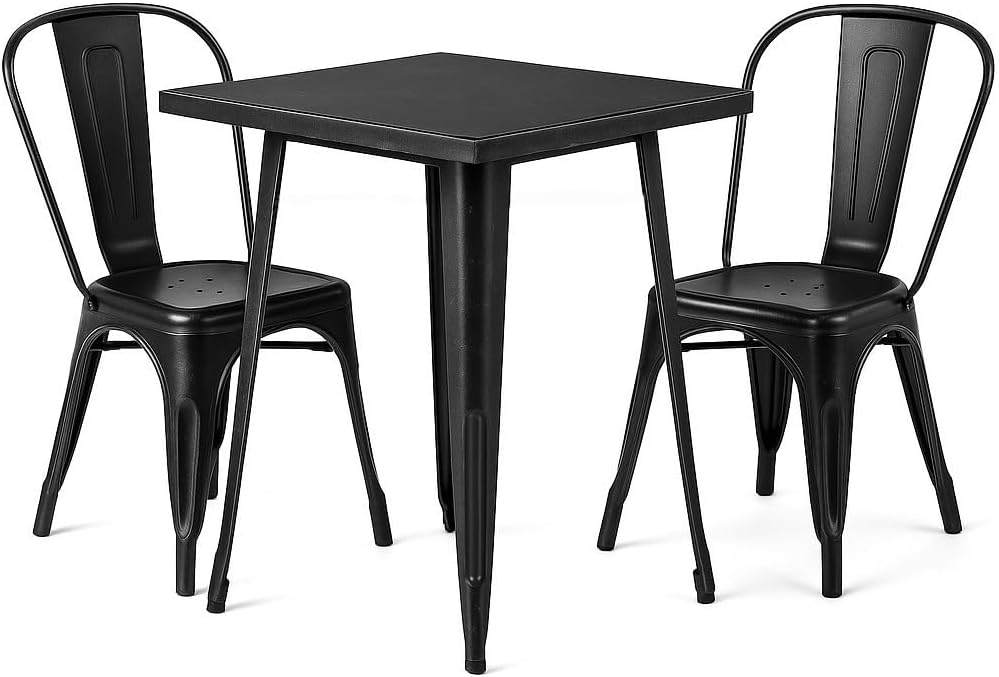 23" x 23" Metal Bistro Table Set – 3 Piece Indoor Outdoor Cafe Seating for Patio or Restaurant