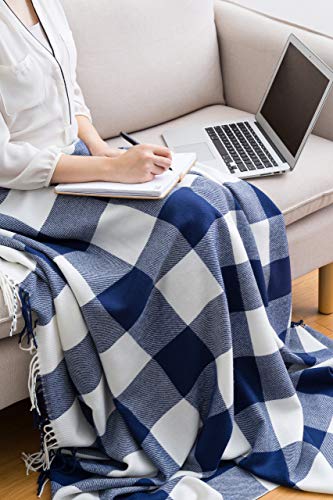 Buffalo Plaid Throw Blanket For Couch - Farmhouse Throw With Check Pattern - Soft Woven With Decorative Fringe - Lightweight For Bed, Sofa, Chair, Office, Outdoor - 50 X 60 In. (Navy Blue) #TOP5